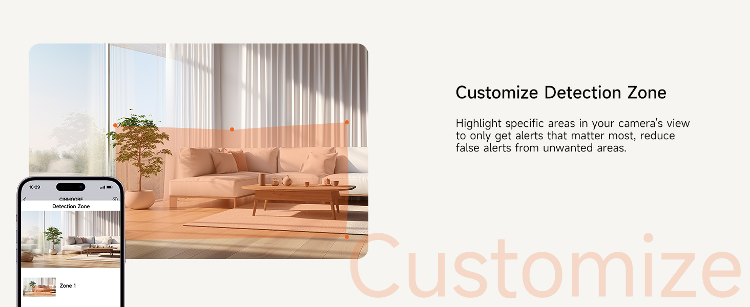CINMOORE Camera for home Security, Pan &amp;amp;amp; Tilt, Dog/Pet Camera, Plug-in, custom detection zone