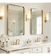USHOWER Gold Bathroom Mirrors 24"x36" 2 Pack, Brushed Gold Rectangle Mirrors for Over Sink, Alumi...