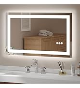 USHOWER LED Bathroom Mirror 40x24 Inch Tempered Glass - Frameless LED Backlit Lighted Mirror for ...