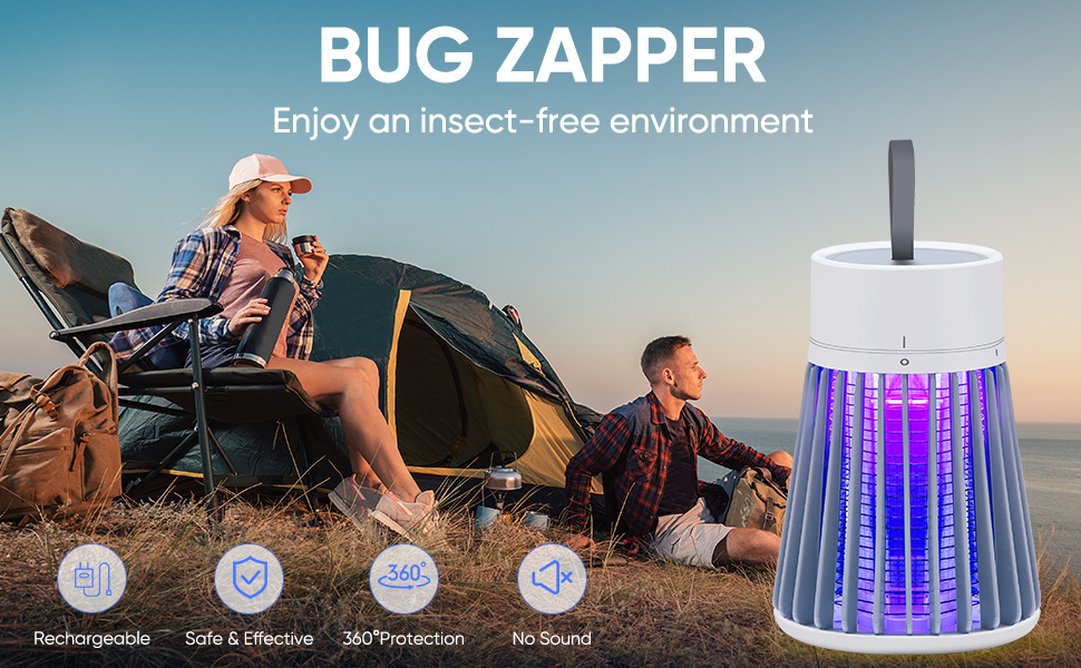 Portable wireless rechargeable mosquito killer lamp with purple light