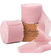 Ribbli Dusty Rose Chiffon Ribbon 1-1/2 inch x 20 Yard Handmade Fringe Chiffon Silk Ribbon,Mauve R...
