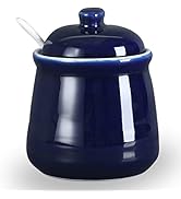 Porcelain Salt Bowl with Lid and Spoon,Ceramic Sugar Bowl 12oz (Navy)