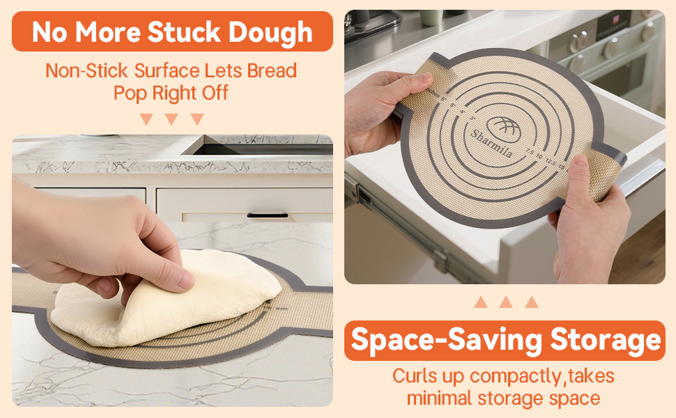 Non-stick silicone bread sling ensures easy bread removal. Compact storage saves space.