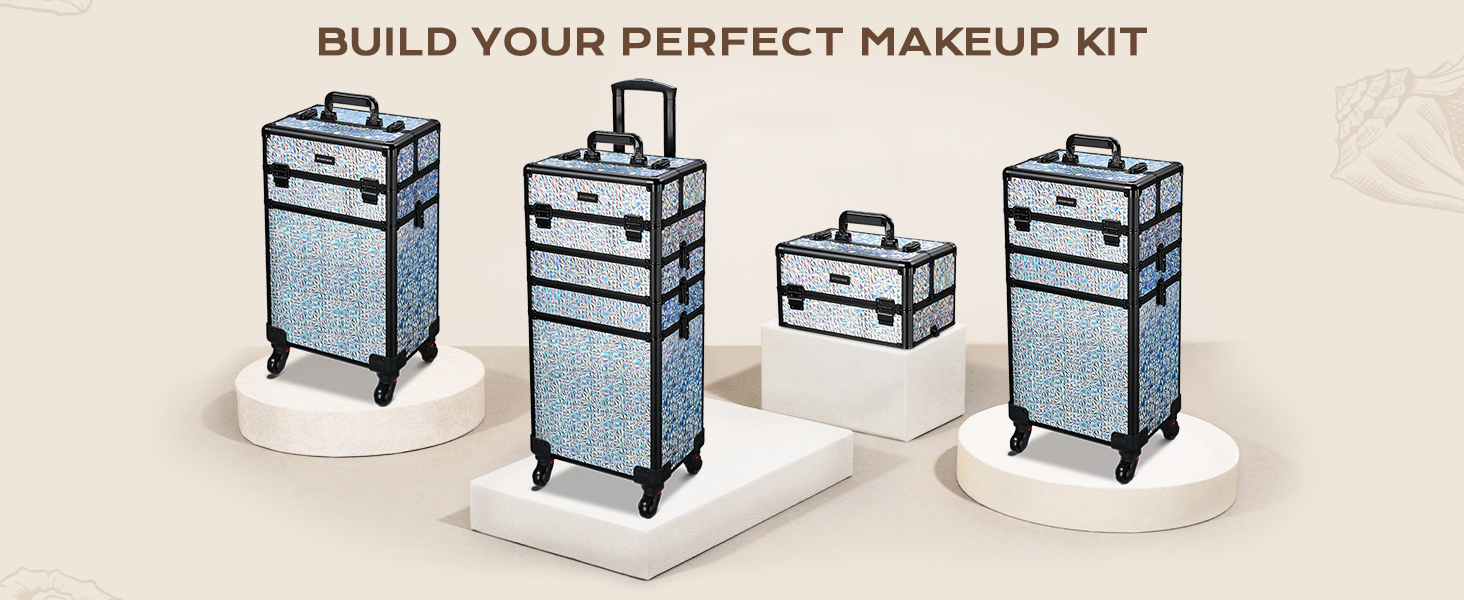 BYOOTIQUE Rolling Makeup Train Case 4in1 Cosmetic Trolley Organizer Travel Case
