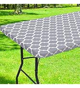 Smiry Rectangle Picnic Table Cover, Waterproof Elastic Fitted Camping Tablecloths for 6 Foot Tabl...