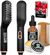 3-in-1 Beard Straightener Brush, Includes Beard Balm, Growth Oil Kit, Digital Guide Included