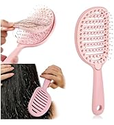YIUMAF Self Cleaning Hair Brush, Curved Vented Detangler Brush for Faster Blow Drying, Anti-Break...