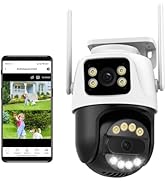 6MP Dual Lens Outdoor Security Camera Outdoor, WiFi Home Surveillance Camera, 2.4GHz Wireless, PT...