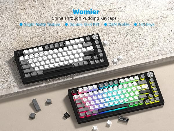 PBT Shine Through Keycaps for mechanical keyboard, Pudding Keycaps 60% 75% 100% Keyboard
