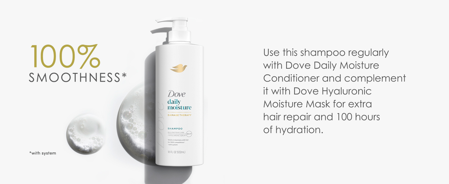 Dove Daily Moisture bottle next to text about the use of other products to get 100% smoothness.