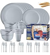 Wheat Straw Dinnerware Sets,48-Piece Plates and Bowls Sets for 6-Unbreakable,Reusable Plastic Dis...