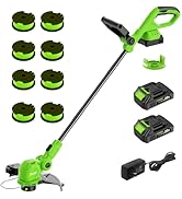 SUNCHERS 12-inch 20V Cordless String Trimmer with Charger, 2 X 2.0Ah Battery Powered Grass Mover ...