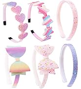Lizioo 6 Pack Girls Headbands Glitter Kids Headbands Bow/Heart/Star Headbands Sweet Hairband For ...