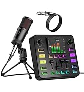 Podcast Equipment Bundle, Audio Mixer with Dynamic Microphone for PC, Gaming Equipment Set for Po...