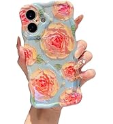 XIZYO Case for iPhone 16, Colorful Retro Oil Painting Flower Cute Floral Aesthetic Curly Wave Fra...