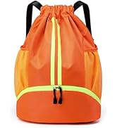 JELUTAR Drawstring Backpack Gym Bag with Shoes Compartment for Soccer, Basketball, Swim, Water-Re...