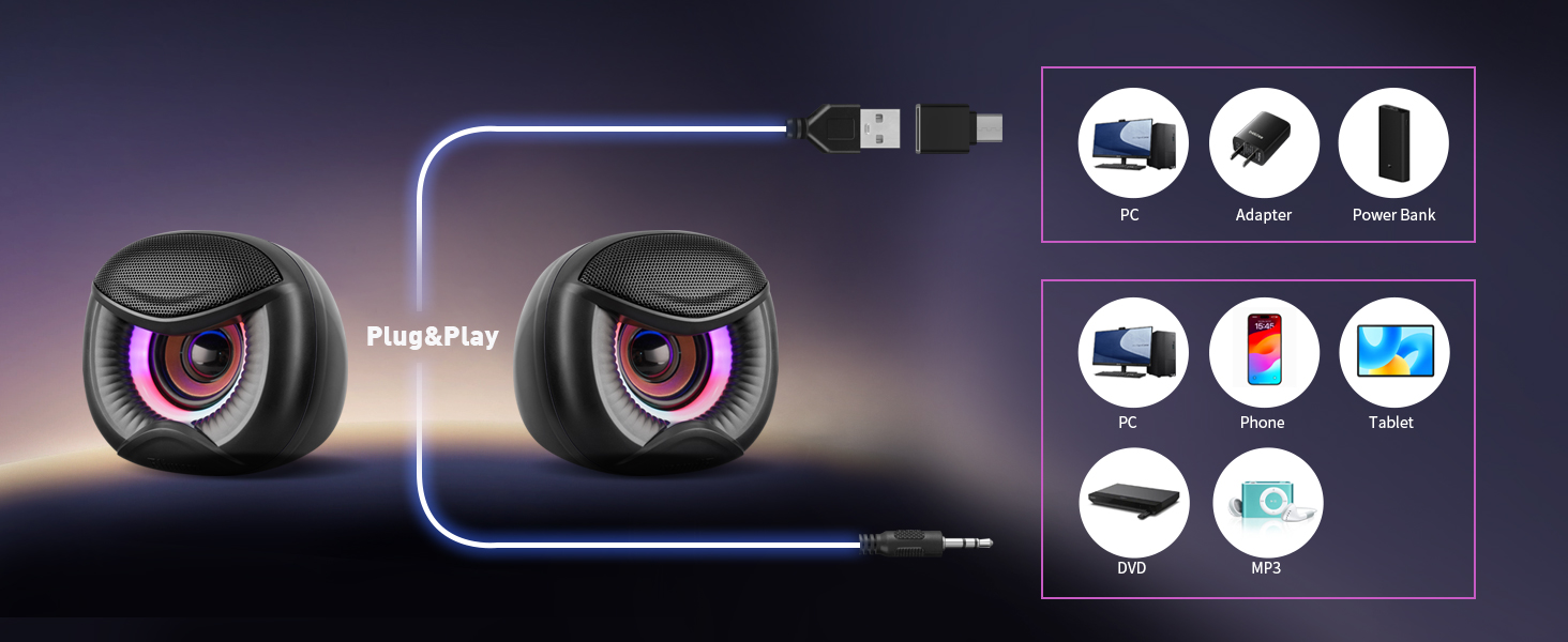 Computer speakers compatible with smartphones, tablets and other mainstream devices