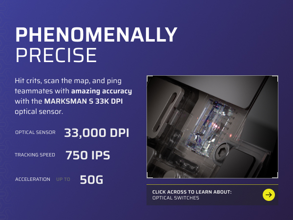 33000 dpi, 33k dpi, 750 ips, precise mouse, marksman s, optical sensor
