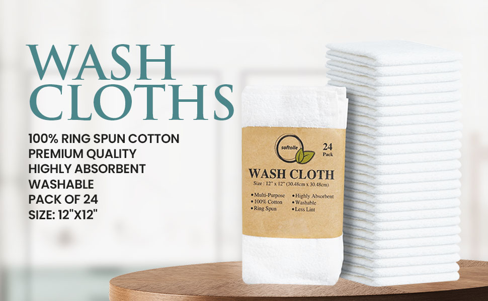 100% Cotton Premium Quality and Highly Absorbent Washcloths