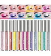 12 Colors Liquid Glitter Eyeshadow Set, Multi-dimensional Metallic Glitter Shimmer Smokey Eye Loo...