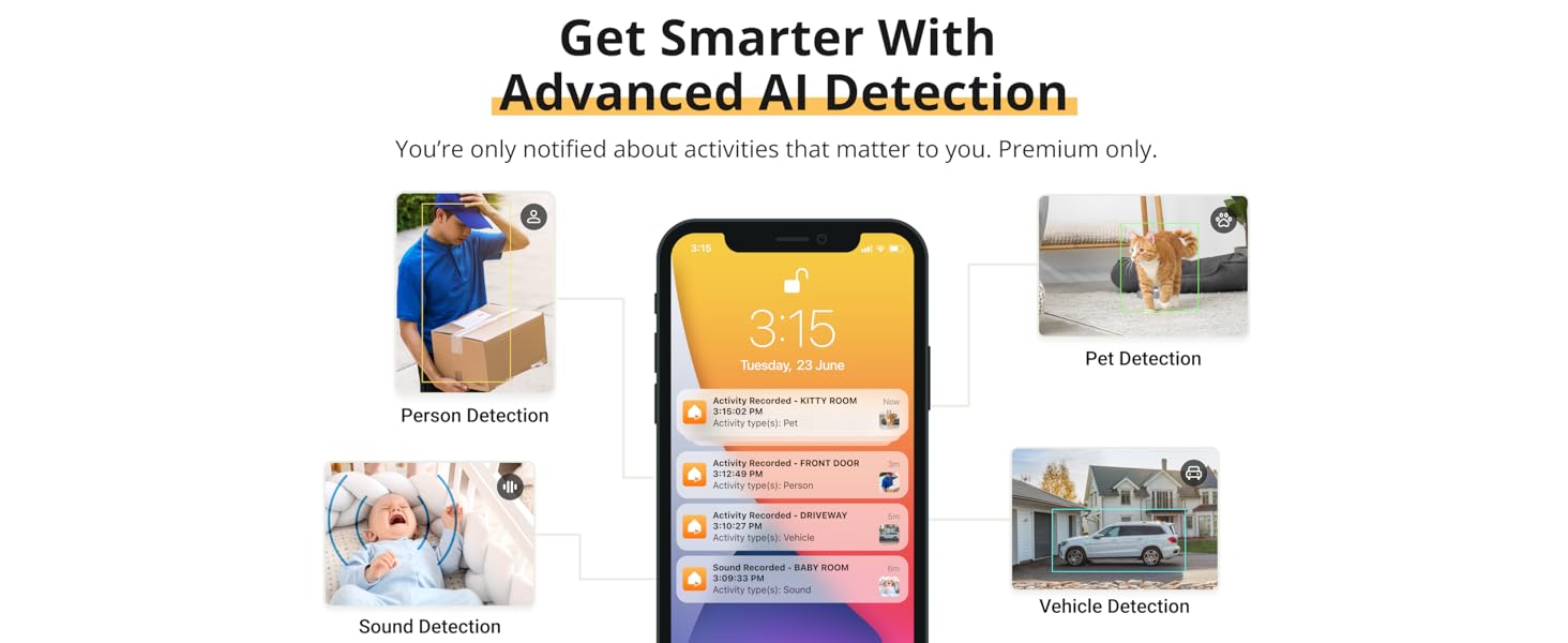 AlfredCamera Premium AI detects people, pets, vehicles, and sounds with smart alerts.