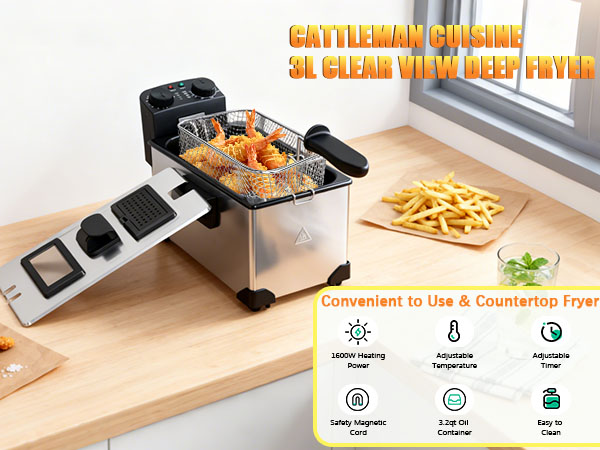 CATTLEMAN CUISINE 3L CLEAR VIEW DEEP FRYER