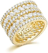 LGYIC 14K Gold Plated Marquise Cubic Zirconia Eternity Statement Ring for Women, Size 5-10