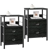 Furologee Nightstands Set 2, Night Stand with 2 Fabric Drawers, Bedside Tables with Open Shelf, W...