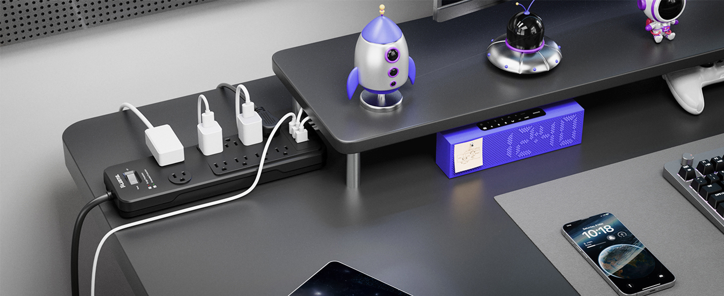 power strip surge protector usb c power strip 10ft 15ft 20ft 25ft extension cord black