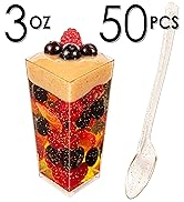 DLux 50 x 3 oz Mini Dessert Cups with Spoons, Square Tall - Glitter Plastic Parfait Appetizer Cup...