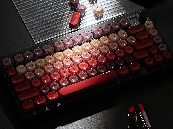 PBT Keycaps, Red Lipstick Jelly Keycaps MOA Profile, 128 Keys Elegant Cute Custom Key caps