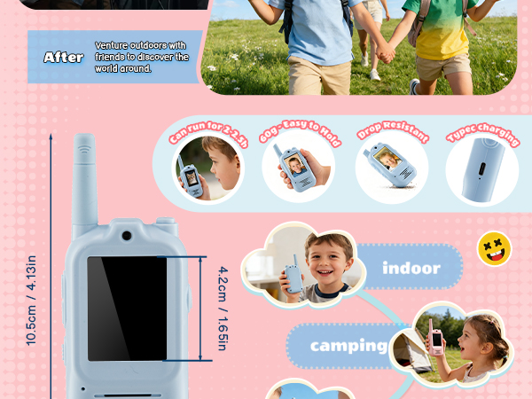 This toddler walkie talkies adds a visual storytelling element to indoor and outdoor games for kids