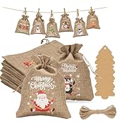 G2PLUS Christmas Drawstring Burlap Gift Bags, 24 Pack Christmas Advent Calendar Bags, 8 Designs M...