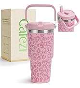 Cafezi 30 oz Flip Straw Tumbler, Stainless Steel Vacuum Insulated Tumblers with Handles, Reusable...