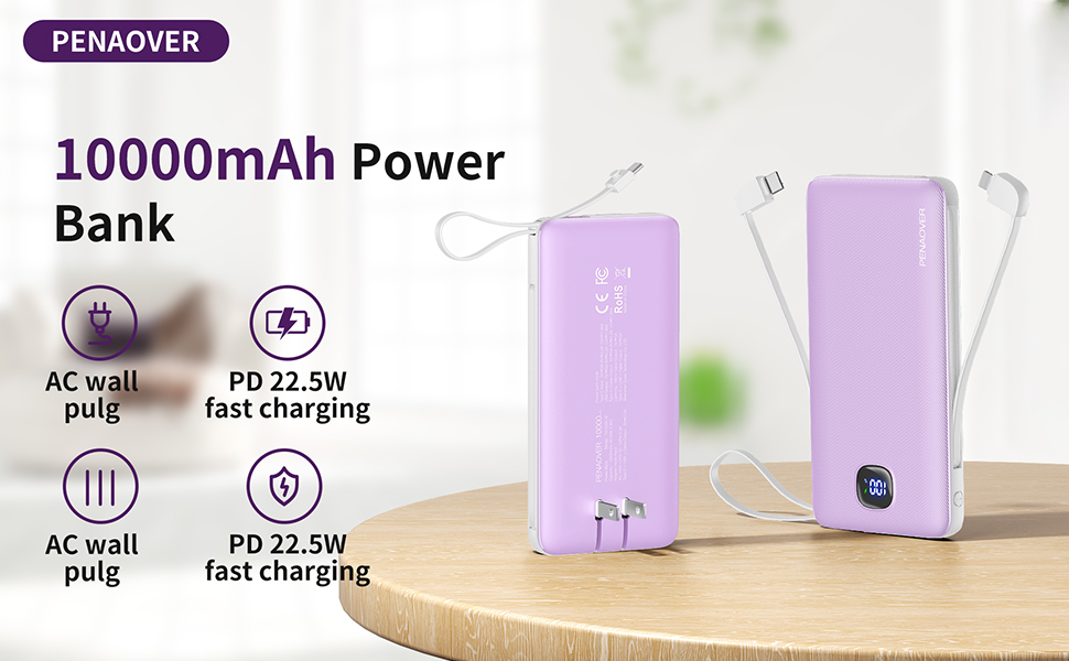 power bank with built in cables and wall plug
