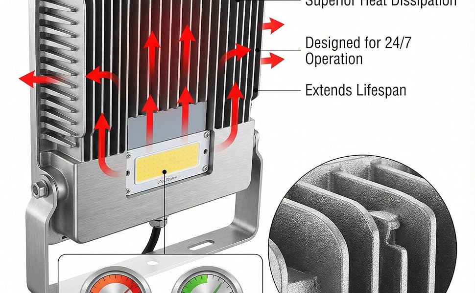 XXBSAZ 2 Pack 150W Flood Lights Outdoor 150W_Image6_Heat_Dissipation