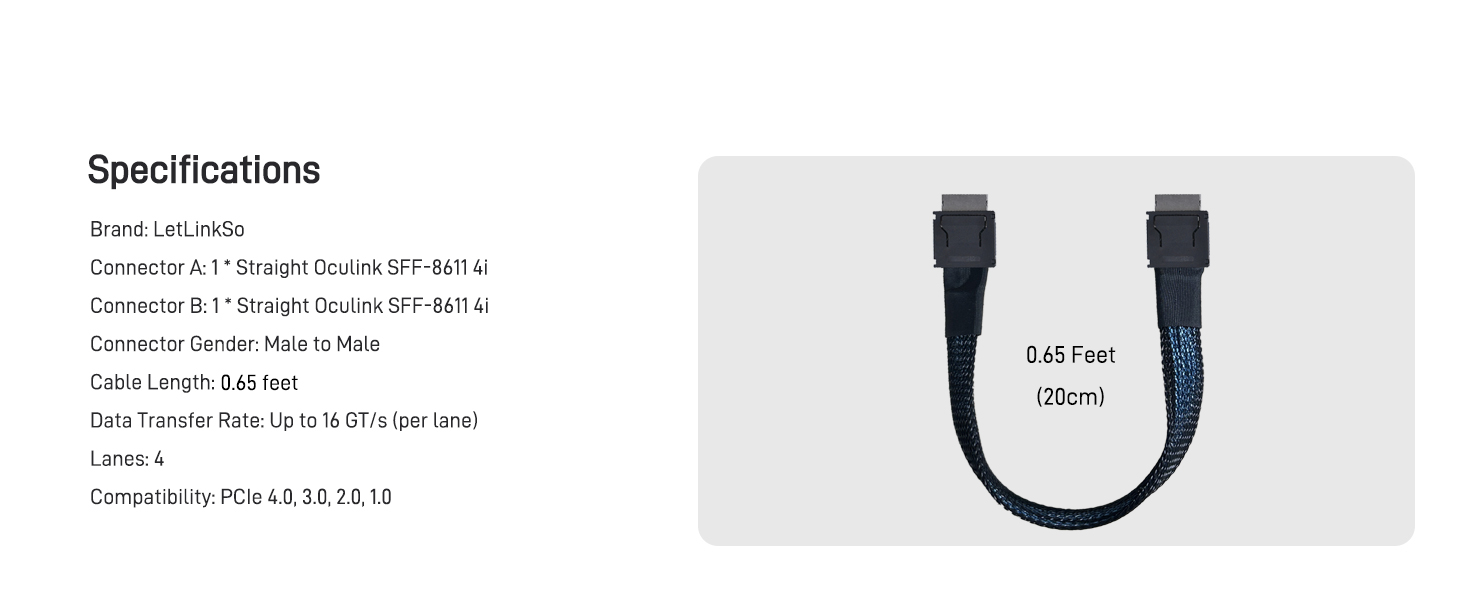 LetLinkSo Gen4 PCIe 4.0 Oculink SFF-8611 Connector