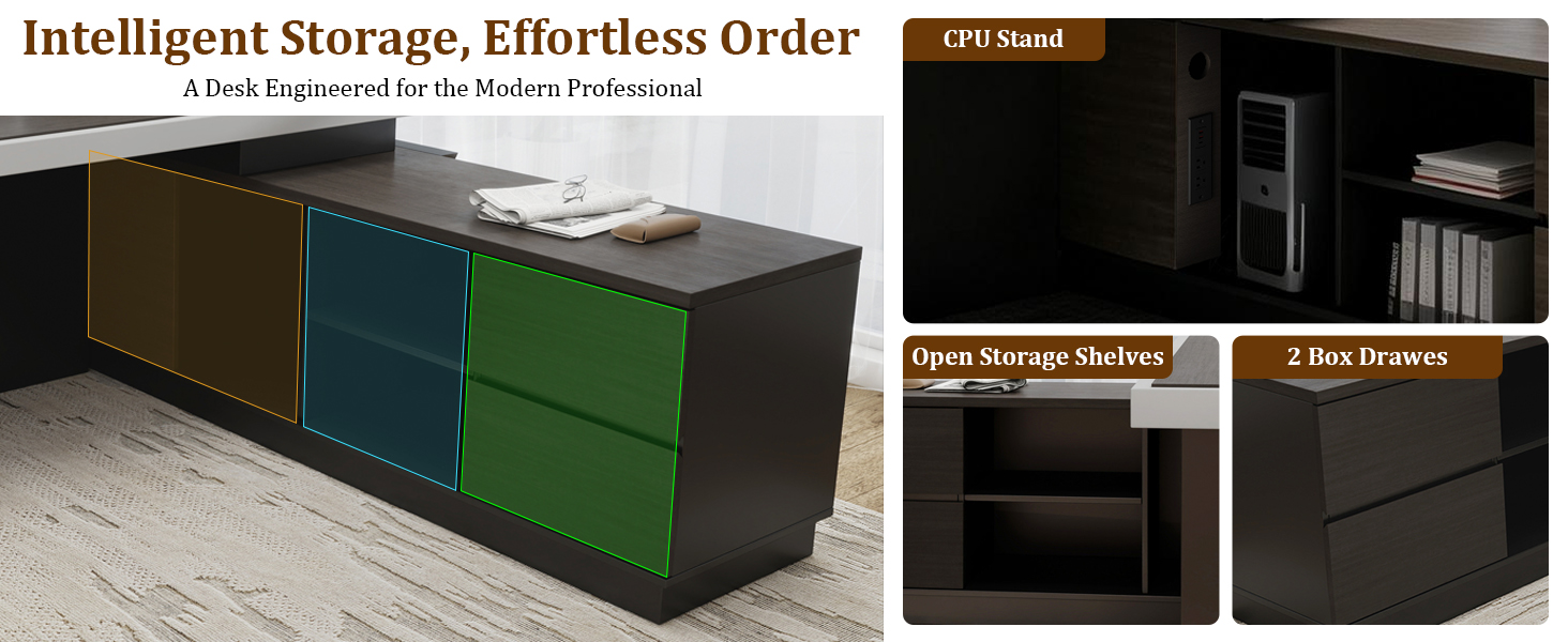 86.6” Luxury L-Shaped Office Desk, Large Executive Office Desk with Storage