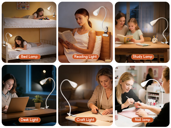 Clip on Light Reading Light for Bed Headboard LED Desk Lamp with Clamp for Bedside Bedroom Table 