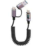 YANBORONSN PD 100W 2 in 1 USB A to USB C Coiled Fast Charging Cable with LED Display,Support Watt...