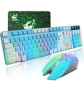 Wireless Gaming Keyboard and Mouse Combo Muti-Color Keycaps Rainbow Backlit Mechanical Feel Keybo...