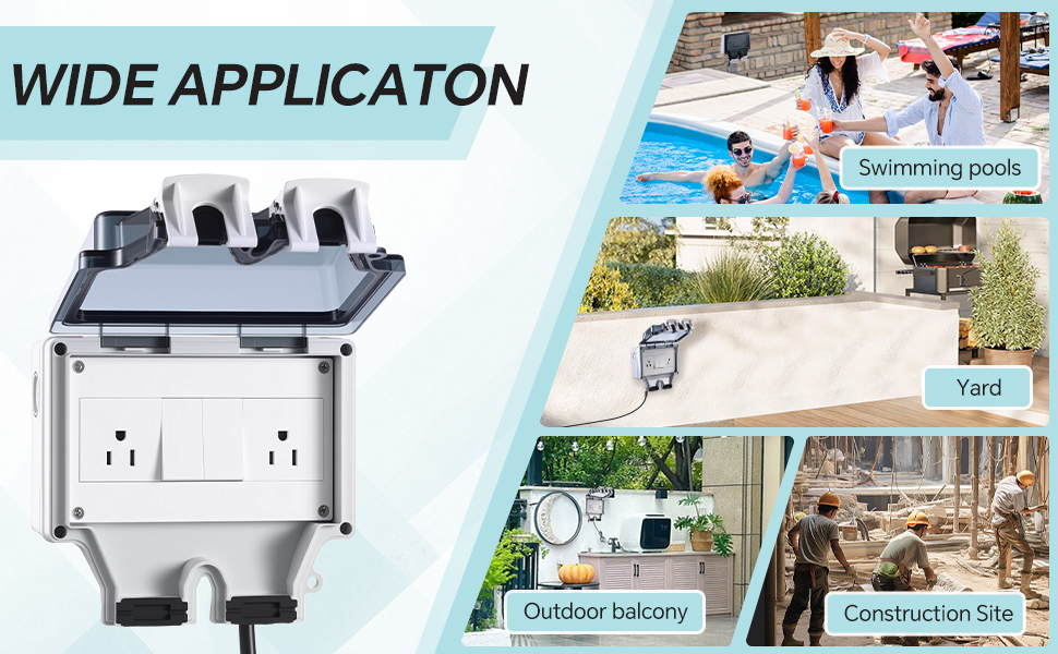 weatherproof outlet box; outdoor outlet covers; outdoor power strip; electrical outlet box