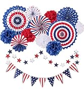 Whaline 4th of July Party Decorations Set, Patriotic USA Flag Pennant Bunting, Red White Blue Pap...