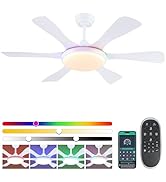 Surtime Ceiling Fans with Lights-47 Low Profile Ceiling Fan with 7-Color RGB Light and Remote/APP...