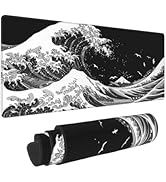 Black and White Japan Japanese Sea Wave Gaming Mouse Pad 31.5 X 11.8 Inch XL Extended Large Keybo...