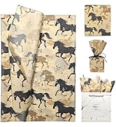 LIAPAWPAW 60 Sheets Horse Tissue Paper, Vintage Beige &amp; Black Gift Wrapping Tissue Paper for Gift...