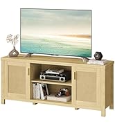 YAUKOMEL Rattan TV Stand for TVs up to 65'',Boho Entertainment Center with Adjustable Shelves, Mi...