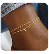Turandoss Initial Ankle Bracelets for Women - 14K Gold Plated Layered Bead Chain Jewelry, Trendy ...