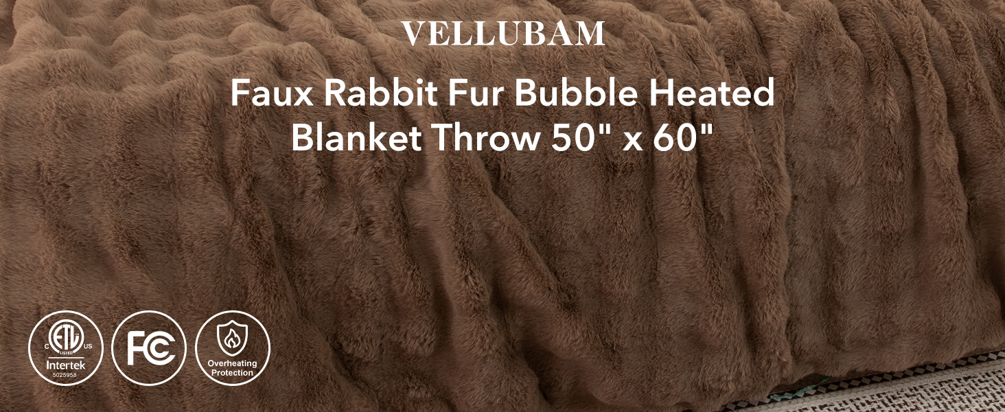 Faux Rabbit Fur Bubble Heated Blanket