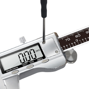 a digital caliper measuring the volume of a measuring device.